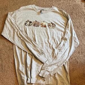 Gildan Gray Long Sleeve Shirt with Pumpkin Graphics